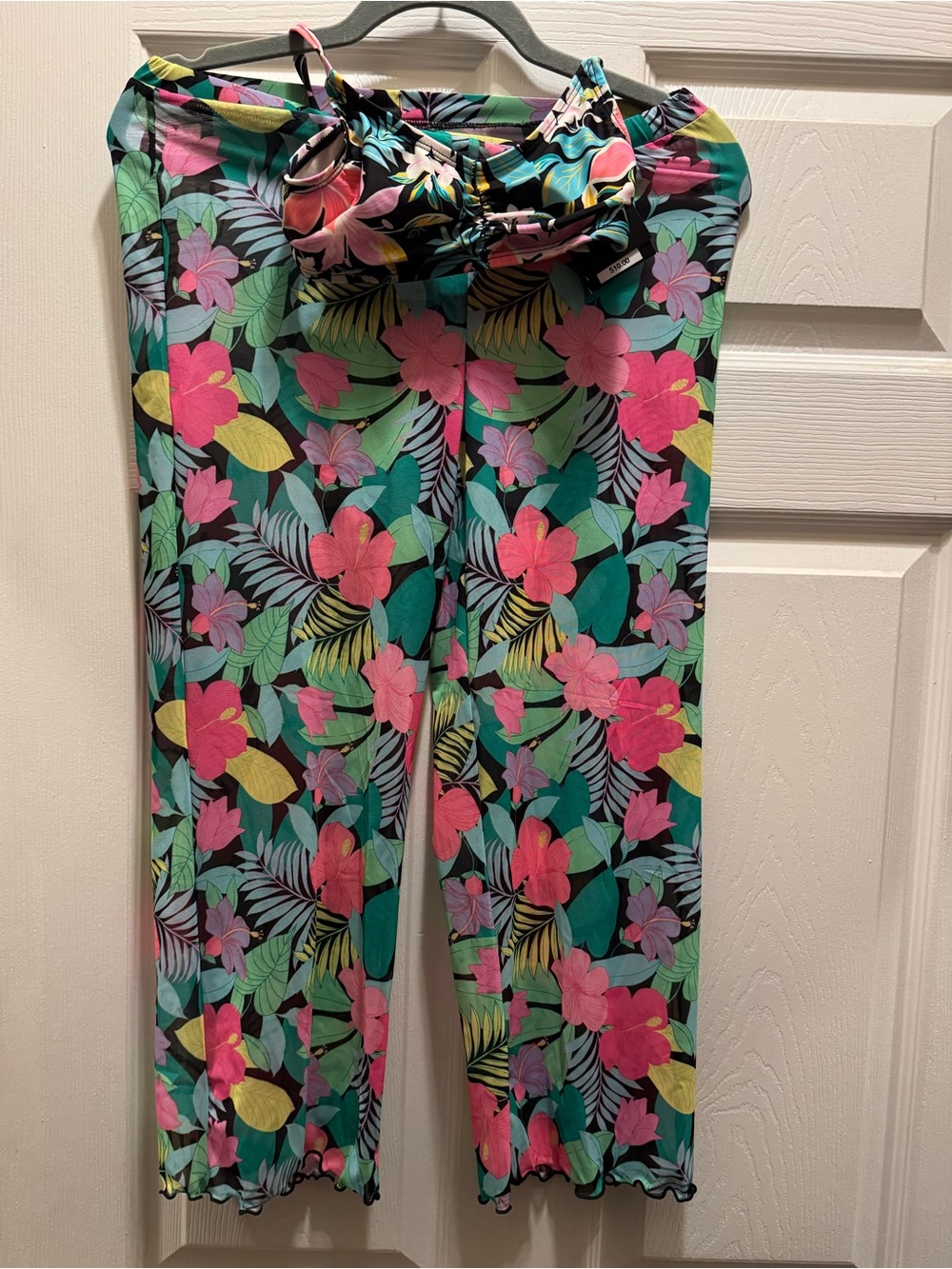 Girls Floral Print Swim top & cover up Pants - size 8 girls
